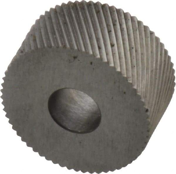 Made in USA - 3/4" Diam, 90° Tooth Angle, 30 TPI, Standard (Shape), Form Type High Speed Steel Left-Hand Diagonal Knurl Wheel - 3/8" Face Width, 1/4" Hole, Circular Pitch, 30° Helix, Bright Finish, Series KP - Exact Industrial Supply