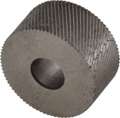 Made in USA - 3/4" Diam, 90° Tooth Angle, 40 TPI, Standard (Shape), Form Type High Speed Steel Left-Hand Diagonal Knurl Wheel - 3/8" Face Width, 1/4" Hole, Circular Pitch, 30° Helix, Bright Finish, Series KP - Exact Industrial Supply