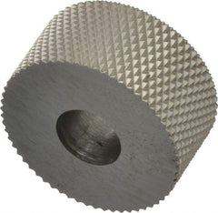 Made in USA - 3/4" Diam, 90° Tooth Angle, 30 TPI, Standard (Shape), Form Type High Speed Steel Male Diamond Knurl Wheel - 3/8" Face Width, 1/4" Hole, Circular Pitch, 30° Helix, Bright Finish, Series KP - Exact Industrial Supply