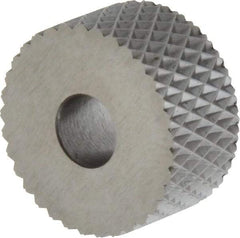 Made in USA - 3/4" Diam, 90° Tooth Angle, 16 TPI, Standard (Shape), Form Type High Speed Steel Female Diamond Knurl Wheel - 3/8" Face Width, 1/4" Hole, Circular Pitch, 30° Helix, Bright Finish, Series KP - Exact Industrial Supply