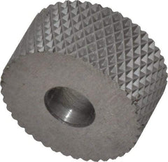 Made in USA - 3/4" Diam, 90° Tooth Angle, 20 TPI, Standard (Shape), Form Type High Speed Steel Female Diamond Knurl Wheel - 3/8" Face Width, 1/4" Hole, Circular Pitch, 30° Helix, Bright Finish, Series KP - Exact Industrial Supply