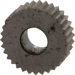 Made in USA - 1/2" Diam, 90° Tooth Angle, 20 TPI, Standard (Shape), Form Type Cobalt Straight Knurl Wheel - 3/16" Face Width, 3/16" Hole, Circular Pitch, Bright Finish, Series EP - Exact Industrial Supply