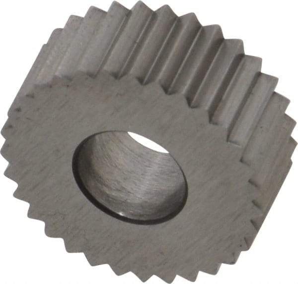 Made in USA - 5/8" Diam, 90° Tooth Angle, 16 TPI, Standard (Shape), Form Type Cobalt Straight Knurl Wheel - 1/4" Face Width, 1/4" Hole, Circular Pitch, Bright Finish, Series GK - Exact Industrial Supply