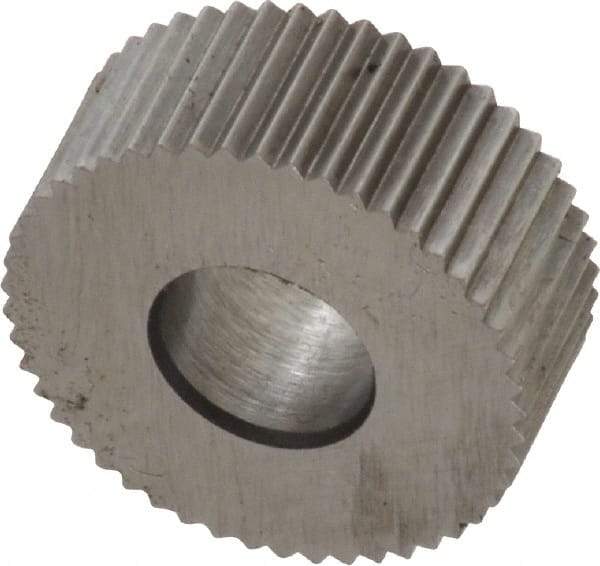 Made in USA - 5/8" Diam, 90° Tooth Angle, 25 TPI, Standard (Shape), Form Type Cobalt Straight Knurl Wheel - 1/4" Face Width, 1/4" Hole, Circular Pitch, Bright Finish, Series GK - Exact Industrial Supply