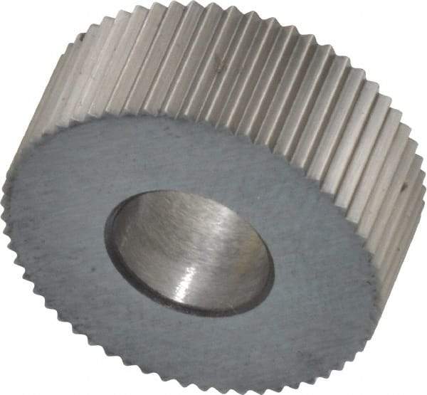 Made in USA - 5/8" Diam, 90° Tooth Angle, 30 TPI, Standard (Shape), Form Type Cobalt Straight Knurl Wheel - 1/4" Face Width, 1/4" Hole, Circular Pitch, Bright Finish, Series GK - Exact Industrial Supply