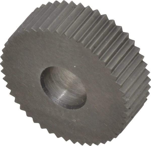 Made in USA - 3/4" Diam, 90° Tooth Angle, 20 TPI, Standard (Shape), Form Type Cobalt Straight Knurl Wheel - 1/4" Face Width, 1/4" Hole, Circular Pitch, Bright Finish, Series KN - Exact Industrial Supply