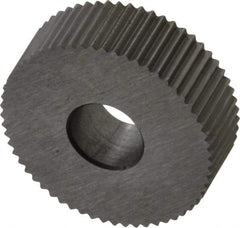 Made in USA - 3/4" Diam, 90° Tooth Angle, 25 TPI, Standard (Shape), Form Type Cobalt Straight Knurl Wheel - 1/4" Face Width, 1/4" Hole, Circular Pitch, Bright Finish, Series KN - Exact Industrial Supply