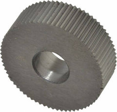 Made in USA - 3/4" Diam, 90° Tooth Angle, 30 TPI, Standard (Shape), Form Type Cobalt Straight Knurl Wheel - 1/4" Face Width, 1/4" Hole, Circular Pitch, Bright Finish, Series KN - Exact Industrial Supply