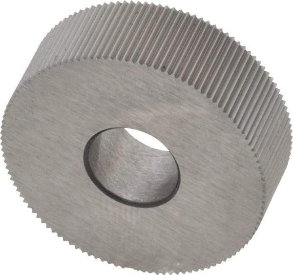 Made in USA - 3/4" Diam, 70° Tooth Angle, 50 TPI, Standard (Shape), Form Type Cobalt Straight Knurl Wheel - 1/4" Face Width, 1/4" Hole, Circular Pitch, Bright Finish, Series KN - Exact Industrial Supply