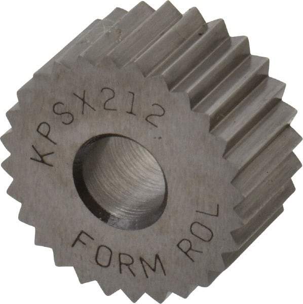 Made in USA - 3/4" Diam, 90° Tooth Angle, 12 TPI, Standard (Shape), Form Type Cobalt Straight Knurl Wheel - 3/8" Face Width, 1/4" Hole, Circular Pitch, Bright Finish, Series KP - Exact Industrial Supply