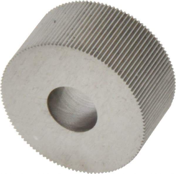 Made in USA - 3/4" Diam, 70° Tooth Angle, 50 TPI, Standard (Shape), Form Type Cobalt Straight Knurl Wheel - 3/8" Face Width, 1/4" Hole, Circular Pitch, Bright Finish, Series KP - Exact Industrial Supply