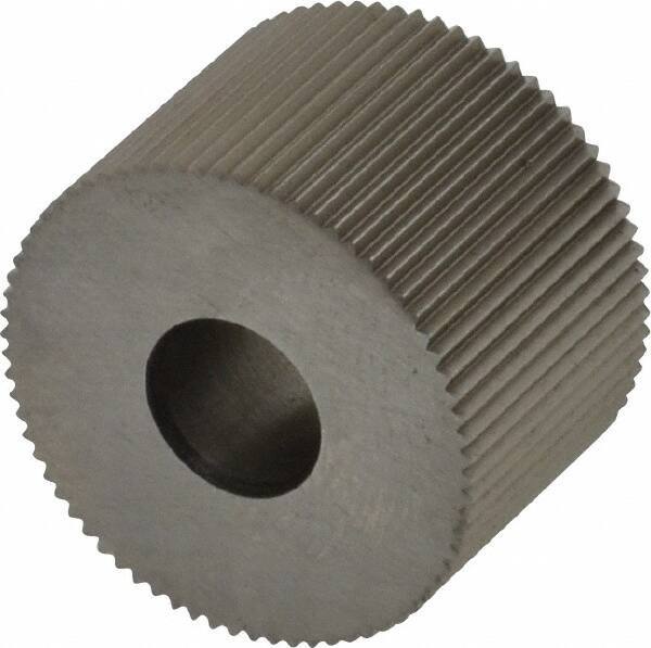 Made in USA - 3/4" Diam, 80° Tooth Angle, Standard (Shape), Form Type High Speed Steel Straight Knurl Wheel - 1/2" Face Width, 1/4" Hole, 96 Diametral Pitch, Bright Finish, Series KR - Exact Industrial Supply