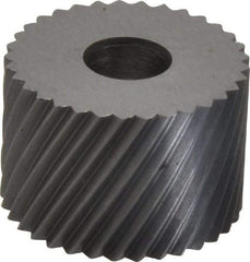 Made in USA - 3/4" Diam, 90° Tooth Angle, 16 TPI, Standard (Shape), Form Type High Speed Steel Right-Hand Diagonal Knurl Wheel - 1/2" Face Width, 1/4" Hole, Circular Pitch, 30° Helix, Bright Finish, Series KR - Exact Industrial Supply