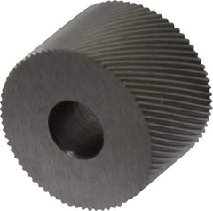 Made in USA - 3/4" Diam, 80° Tooth Angle, Standard (Shape), Form Type High Speed Steel Right-Hand Diagonal Knurl Wheel - 1/2" Face Width, 1/4" Hole, 96 Diametral Pitch, 30° Helix, Bright Finish, Series KR - Exact Industrial Supply
