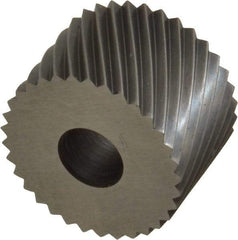 Made in USA - 3/4" Diam, 90° Tooth Angle, 16 TPI, Standard (Shape), Form Type High Speed Steel Left-Hand Diagonal Knurl Wheel - 1/2" Face Width, 1/4" Hole, Circular Pitch, 30° Helix, Bright Finish, Series KR - Exact Industrial Supply