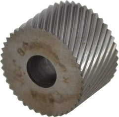 Made in USA - 3/4" Diam, 90° Tooth Angle, 20 TPI, Standard (Shape), Form Type High Speed Steel Left-Hand Diagonal Knurl Wheel - 1/2" Face Width, 1/4" Hole, Circular Pitch, 30° Helix, Bright Finish, Series KR - Exact Industrial Supply