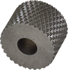 Made in USA - 3/4" Diam, 90° Tooth Angle, 16 TPI, Standard (Shape), Form Type High Speed Steel Female Diamond Knurl Wheel - 1/2" Face Width, 1/4" Hole, Circular Pitch, 30° Helix, Bright Finish, Series KR - Exact Industrial Supply