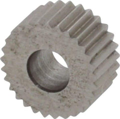 Made in USA - 5/16" Diam, 90° Tooth Angle, 30 TPI, Standard (Shape), Form Type High Speed Steel Straight Knurl Wheel - 5/32" Face Width, 1/8" Hole, Circular Pitch, Bright Finish, Series BP - Exact Industrial Supply