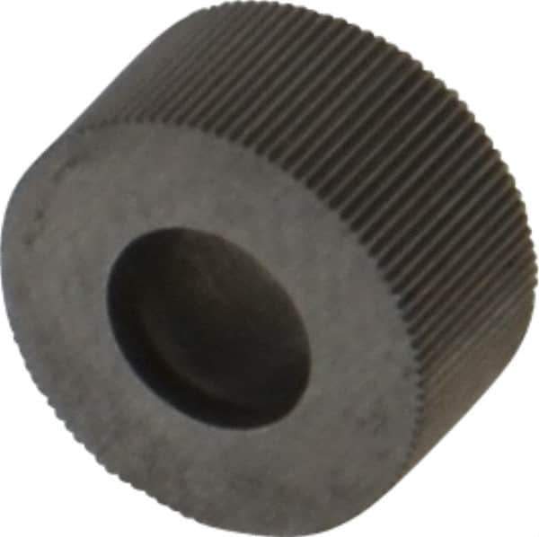 Made in USA - 5/16" Diam, 70° Tooth Angle, 100 TPI, Standard (Shape), Form Type High Speed Steel Straight Knurl Wheel - 5/32" Face Width, 1/8" Hole, Circular Pitch, Bright Finish, Series BP - Exact Industrial Supply