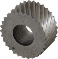 Made in USA - 5/16" Diam, 90° Tooth Angle, 35 TPI, Standard (Shape), Form Type High Speed Steel Left-Hand Diagonal Knurl Wheel - 5/32" Face Width, 1/8" Hole, Circular Pitch, 30° Helix, Bright Finish, Series BP - Exact Industrial Supply
