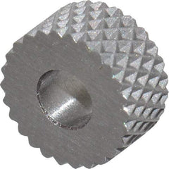 Made in USA - 5/16" Diam, 90° Tooth Angle, 30 TPI, Standard (Shape), Form Type High Speed Steel Female Diamond Knurl Wheel - 5/32" Face Width, 1/8" Hole, Circular Pitch, 30° Helix, Bright Finish, Series BP - Exact Industrial Supply