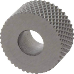 Made in USA - 5/16" Diam, 70° Tooth Angle, 50 TPI, Standard (Shape), Form Type High Speed Steel Female Diamond Knurl Wheel - 5/32" Face Width, 1/8" Hole, Circular Pitch, 30° Helix, Bright Finish, Series BP - Exact Industrial Supply