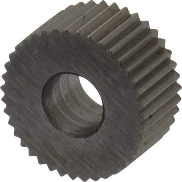 Made in USA - 5/16" Diam, 70° Tooth Angle, 40 TPI, Standard (Shape), Form Type Cobalt Straight Knurl Wheel - 5/32" Face Width, 1/8" Hole, Circular Pitch, Bright Finish, Series BP - Exact Industrial Supply