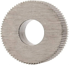 Made in USA - 5/16" Diam, 70° Tooth Angle, 80 TPI, Standard (Shape), Form Type Cobalt Straight Knurl Wheel - 5/32" Face Width, 1/8" Hole, Circular Pitch, Bright Finish, Series BP - Exact Industrial Supply