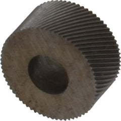 Made in USA - 5/16" Diam, 70° Tooth Angle, 80 TPI, Standard (Shape), Form Type Cobalt Right-Hand Diagonal Knurl Wheel - 5/32" Face Width, 1/8" Hole, Circular Pitch, 30° Helix, Bright Finish, Series BP - Exact Industrial Supply