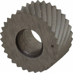Made in USA - 5/16" Diam, 80° Tooth Angle, Standard (Shape), Form Type Cobalt Left-Hand Diagonal Knurl Wheel - 5/32" Face Width, 1/8" Hole, 96 Diametral Pitch, 30° Helix, Bright Finish, Series BP - Exact Industrial Supply