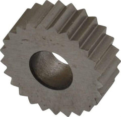 Made in USA - 1/2" Diam, 90° Tooth Angle, 16 TPI, Standard (Shape), Form Type High Speed Steel Straight Knurl Wheel - 3/16" Face Width, 3/16" Hole, Circular Pitch, Bright Finish, Series EP - Exact Industrial Supply
