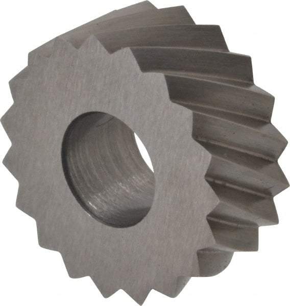 Made in USA - 5/8" Diam, 90° Tooth Angle, 12 TPI, Standard (Shape), Form Type High Speed Steel Right-Hand Diagonal Knurl Wheel - 1/4" Face Width, 1/4" Hole, Circular Pitch, 30° Helix, Bright Finish, Series GK - Exact Industrial Supply
