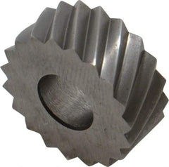Made in USA - 5/8" Diam, 90° Tooth Angle, 12 TPI, Standard (Shape), Form Type High Speed Steel Left-Hand Diagonal Knurl Wheel - 1/4" Face Width, 1/4" Hole, Circular Pitch, 30° Helix, Bright Finish, Series GK - Exact Industrial Supply