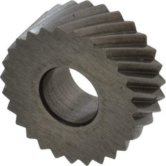 Made in USA - 5/8" Diam, 90° Tooth Angle, 16 TPI, Standard (Shape), Form Type High Speed Steel Right-Hand Diagonal Knurl Wheel - 1/4" Face Width, 1/4" Hole, Circular Pitch, 30° Helix, Bright Finish, Series GK - Exact Industrial Supply