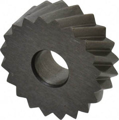 Made in USA - 3/4" Diam, 90° Tooth Angle, 10 TPI, Standard (Shape), Form Type High Speed Steel Right-Hand Diagonal Knurl Wheel - 1/4" Face Width, 1/4" Hole, Circular Pitch, 30° Helix, Bright Finish, Series KN - Exact Industrial Supply