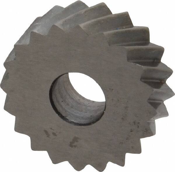 Made in USA - 3/4" Diam, 90° Tooth Angle, 10 TPI, Standard (Shape), Form Type High Speed Steel Left-Hand Diagonal Knurl Wheel - 1/4" Face Width, 1/4" Hole, Circular Pitch, 30° Helix, Bright Finish, Series KN - Exact Industrial Supply