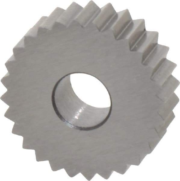 Made in USA - 3/4" Diam, 90° Tooth Angle, 12 TPI, Standard (Shape), Form Type High Speed Steel Straight Knurl Wheel - 1/4" Face Width, 1/4" Hole, Circular Pitch, Bright Finish, Series KN - Exact Industrial Supply