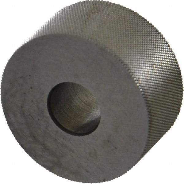 Made in USA - 3/4" Diam, 70° Tooth Angle, 80 TPI, Standard (Shape), Form Type High Speed Steel Male Diamond Knurl Wheel - 3/8" Face Width, 1/4" Hole, Circular Pitch, 30° Helix, Bright Finish, Series KP - Exact Industrial Supply