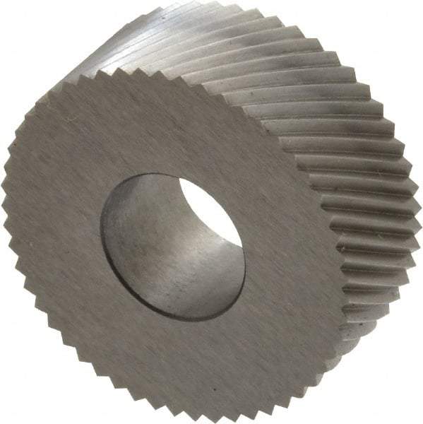 Made in USA - 1-1/4" Diam, 90° Tooth Angle, 16 TPI, Standard (Shape), Form Type High Speed Steel Right-Hand Diagonal Knurl Wheel - 1/2" Face Width, 1/2" Hole, Circular Pitch, 30° Helix, Bright Finish, Series PH - Exact Industrial Supply