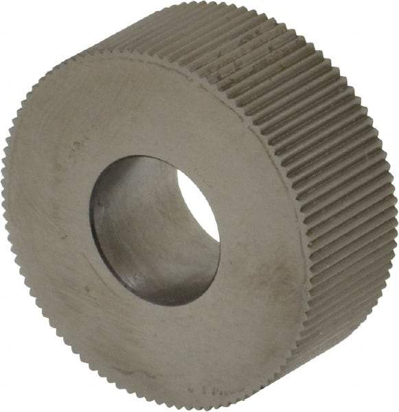 Made in USA - 1-1/4" Diam, 90° Tooth Angle, 25 TPI, Standard (Shape), Form Type High Speed Steel Straight Knurl Wheel - 1/2" Face Width, 1/2" Hole, Circular Pitch, Bright Finish, Series PH - Exact Industrial Supply