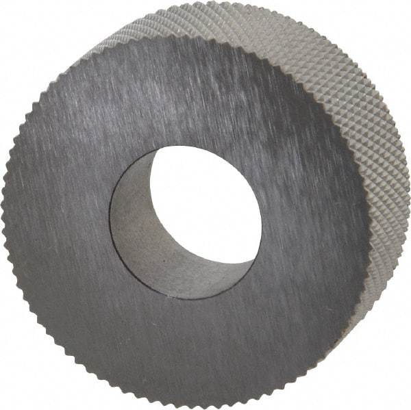 Made in USA - 1-1/4" Diam, 90° Tooth Angle, 25 TPI, Standard (Shape), Form Type High Speed Steel Male Diamond Knurl Wheel - 1/2" Face Width, 1/2" Hole, Circular Pitch, 30° Helix, Bright Finish, Series PH - Exact Industrial Supply