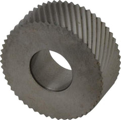 Made in USA - 1-1/4" Diam, 90° Tooth Angle, 16 TPI, Standard (Shape), Form Type Cobalt Left-Hand Diagonal Knurl Wheel - 1/2" Face Width, 1/2" Hole, Circular Pitch, 30° Helix, Bright Finish, Series PH - Exact Industrial Supply