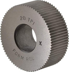 Made in USA - 1-1/4" Diam, 90° Tooth Angle, 20 TPI, Standard (Shape), Form Type Cobalt Straight Knurl Wheel - 1/2" Face Width, 1/2" Hole, Circular Pitch, Bright Finish, Series PH - Exact Industrial Supply