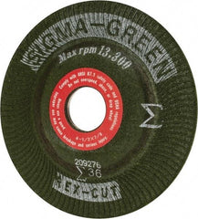 Rex Cut Product - 36 Grit, 4-1/2" Wheel Diam, 7/8" Arbor Hole, Type 27 Depressed Center Wheel - Ceramic, 13,300 Max RPM, Compatible with Angle Grinder - Exact Industrial Supply