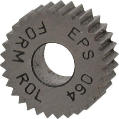 Made in USA - 1/2" Diam, 80° Tooth Angle, Standard (Shape), Form Type High Speed Steel Straight Knurl Wheel - 3/16" Face Width, 3/16" Hole, 64 Diametral Pitch, Bright Finish, Series EP - Exact Industrial Supply