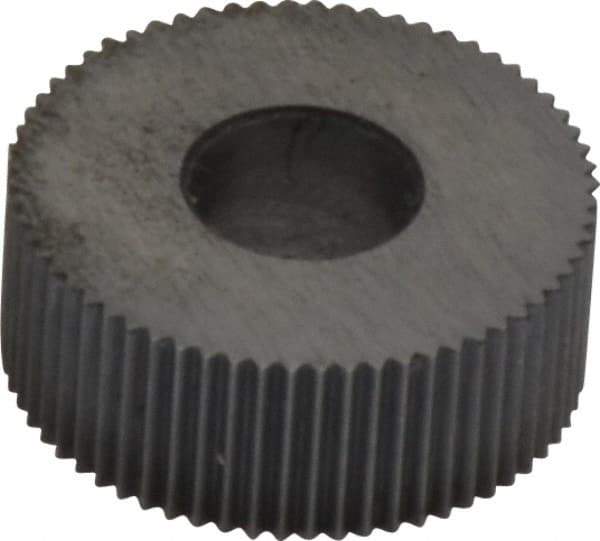 Made in USA - 1/2" Diam, 80° Tooth Angle, Standard (Shape), Form Type High Speed Steel Straight Knurl Wheel - 3/16" Face Width, 3/16" Hole, 128 Diametral Pitch, Bright Finish, Series EP - Exact Industrial Supply