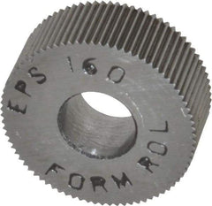Made in USA - 1/2" Diam, 80° Tooth Angle, Standard (Shape), Form Type High Speed Steel Straight Knurl Wheel - 3/16" Face Width, 3/16" Hole, 160 Diametral Pitch, Bright Finish, Series EP - Exact Industrial Supply