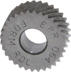 Made in USA - 1/2" Diam, 80° Tooth Angle, Standard (Shape), Form Type High Speed Steel Right-Hand Diagonal Knurl Wheel - 3/16" Face Width, 3/16" Hole, 64 Diametral Pitch, 30° Helix, Bright Finish, Series EP - Exact Industrial Supply