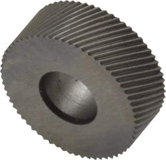 Made in USA - 1/2" Diam, 80° Tooth Angle, Standard (Shape), Form Type High Speed Steel Right-Hand Diagonal Knurl Wheel - 3/16" Face Width, 3/16" Hole, 128 Diametral Pitch, 30° Helix, Bright Finish, Series EP - Exact Industrial Supply