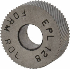 Made in USA - 1/2" Diam, 80° Tooth Angle, Standard (Shape), Form Type High Speed Steel Left-Hand Diagonal Knurl Wheel - 3/16" Face Width, 3/16" Hole, 128 Diametral Pitch, 30° Helix, Bright Finish, Series EP - Exact Industrial Supply
